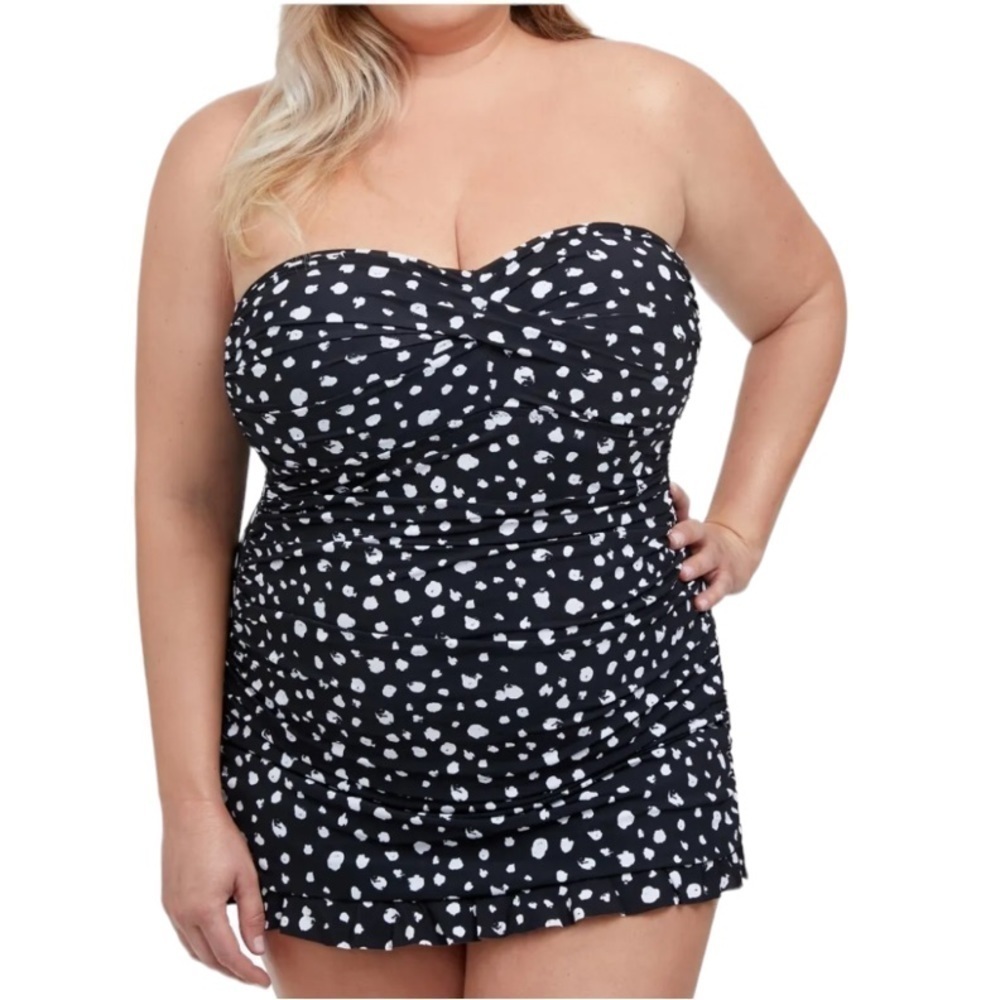 Profile by Gottex Plus Size Dotti Printed Black Swimdress Swimsuit